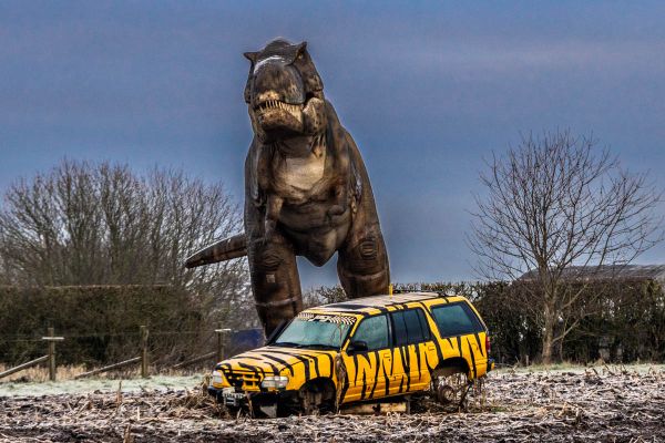 Passing the edge of Cattows Farm, Heather's answer to Jurassic Park. Do not feed the animals!